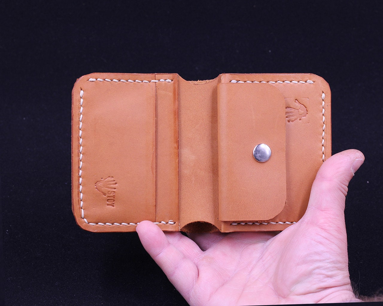 Handmade Leather Wallet - Vertical Coin Cart Wallet - Minimalist Front Pocket Wallet