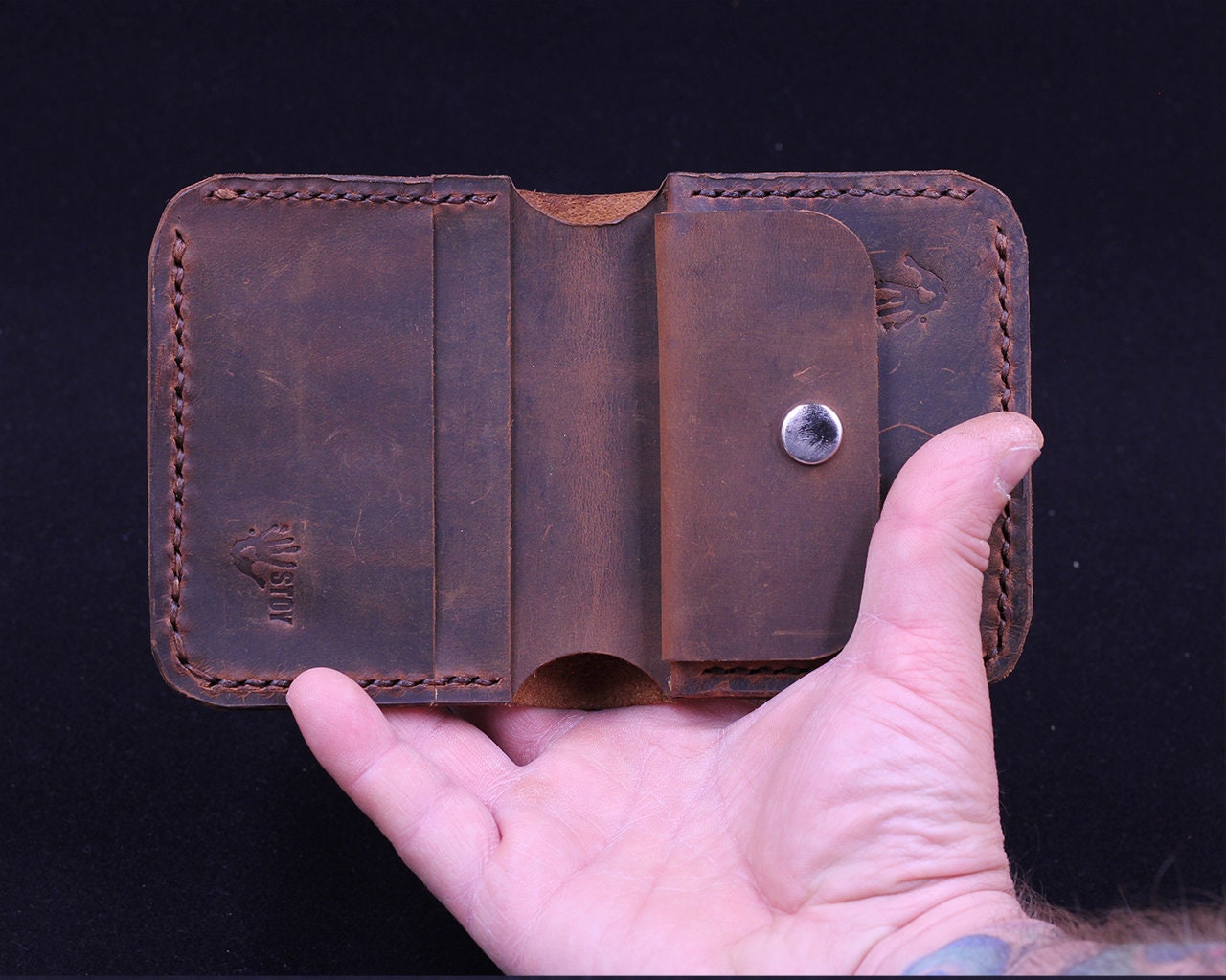Handmade Leather Wallet - Vertical Coin Cart Wallet - Minimalist Front Pocket Wallet