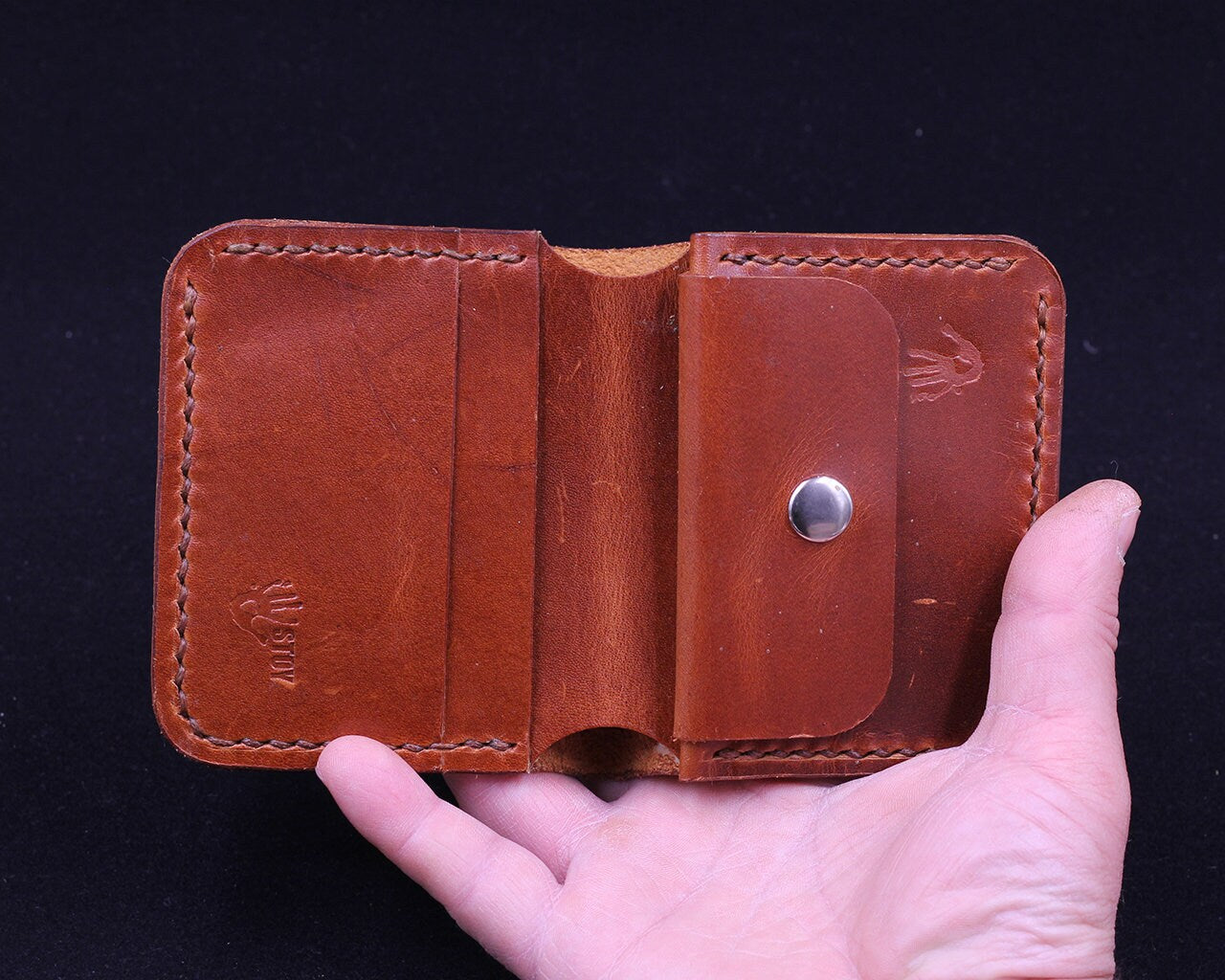 Handmade Leather Wallet - Vertical Coin Cart Wallet - Minimalist Front Pocket Wallet