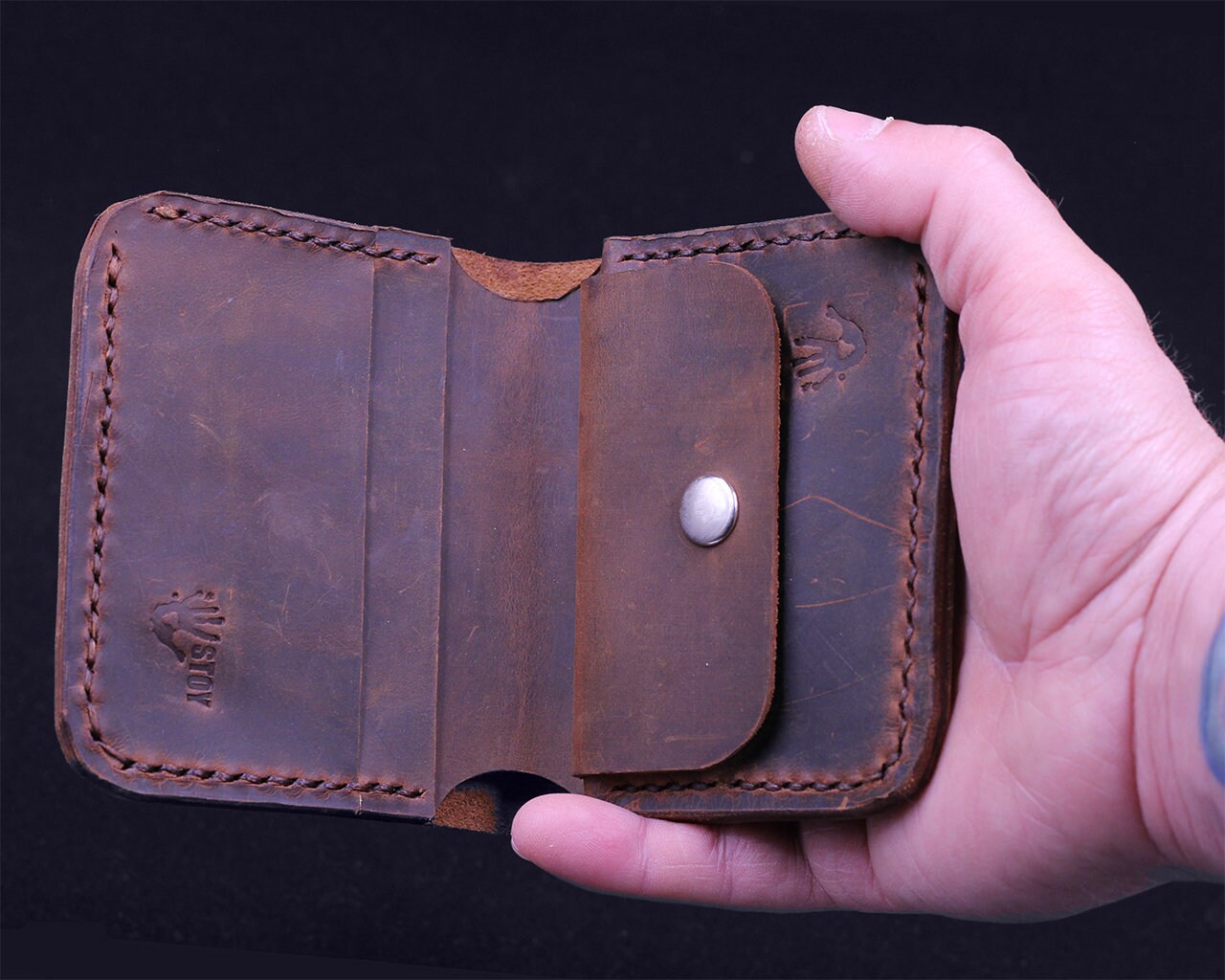 Handmade Leather Wallet - Vertical Coin Cart Wallet - Minimalist Front Pocket Wallet