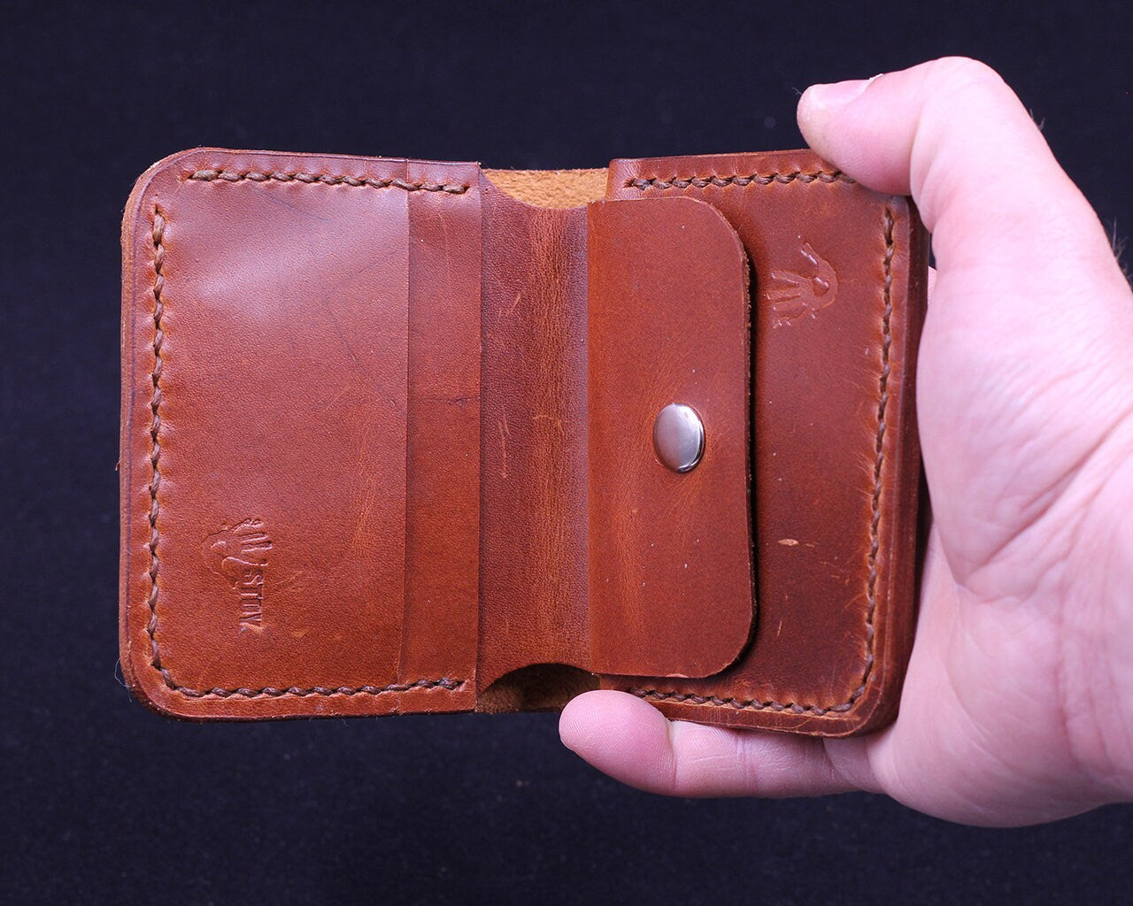Handmade Leather Wallet - Vertical Coin Cart Wallet - Minimalist Front Pocket Wallet