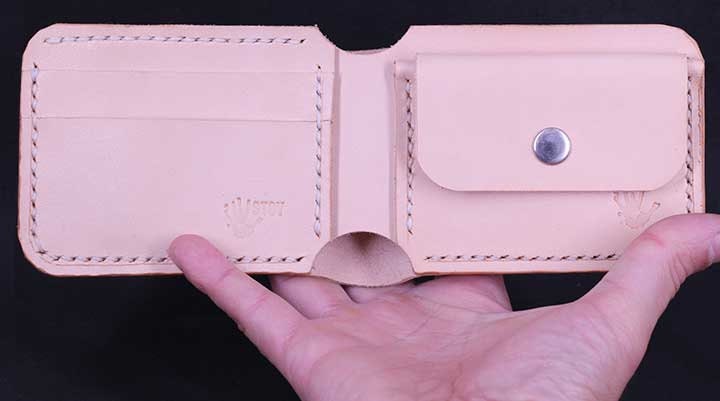 Handmade Leather Bifold Coin Wallet - Natural