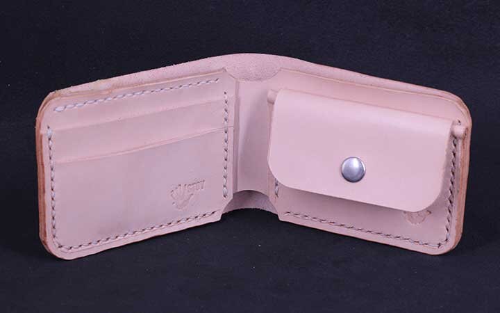 Handmade Leather Bifold Coin Wallet - Natural