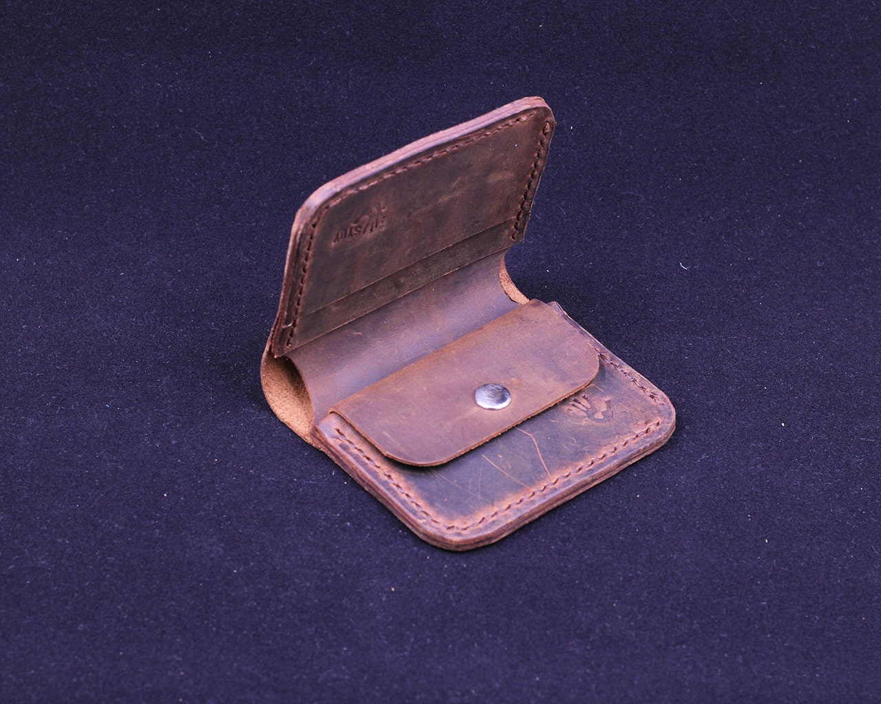 Handmade Leather Wallet - Vertical Coin Cart Wallet - Minimalist Front Pocket Wallet