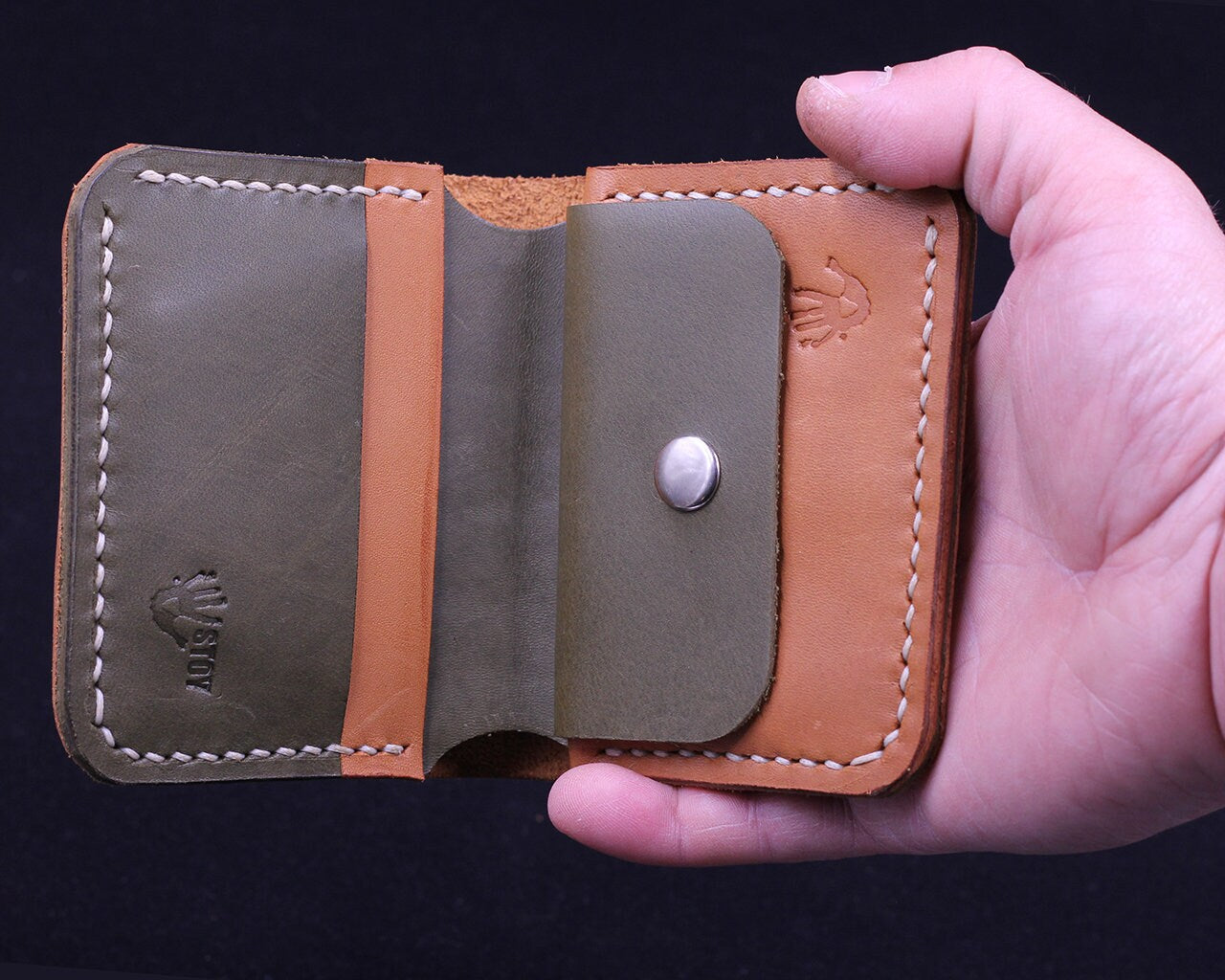 Handmade Leather Wallet - Vertical Coin Cart Wallet - Minimalist Front Pocket Wallet