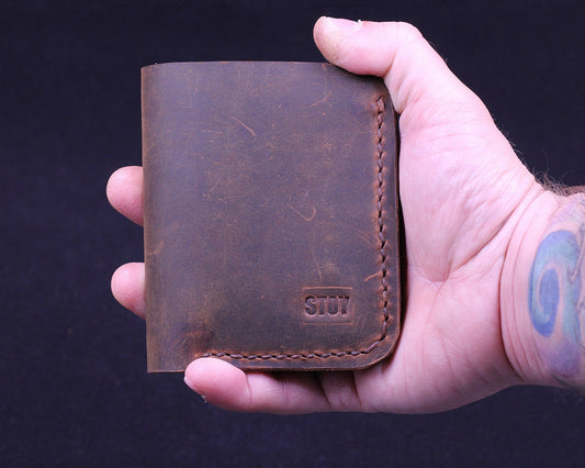 Handmade Leather Wallet - Vertical Coin Cart Wallet - Minimalist Front Pocket Wallet
