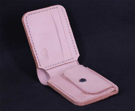 Handmade Leather Bifold Coin Wallet - Natural